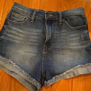 Kendall & Kylie Dark Blue Frayed Jean Shorts